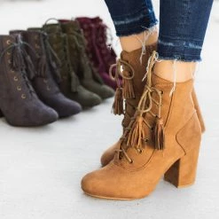 Nature Breeze Stacked Heel Lace Up Booties 35 Nature Breeze Stacked Heel Lace Up Booties