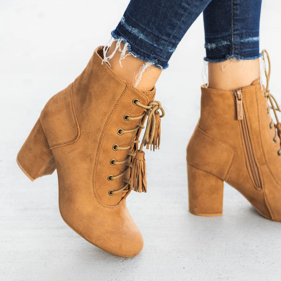 Nature Breeze Stacked Heel Lace Up Booties 18 Nature Breeze Stacked Heel Lace Up Booties