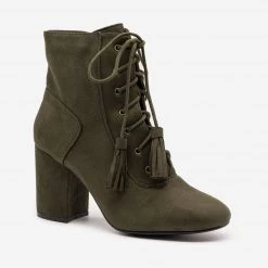 Nature Breeze Stacked Heel Lace Up Booties