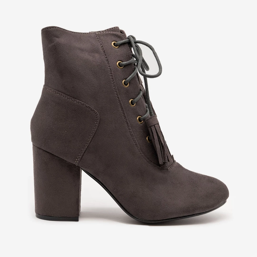 Nature Breeze Stacked Heel Lace Up Booties 7 Nature Breeze Stacked Heel Lace Up Booties