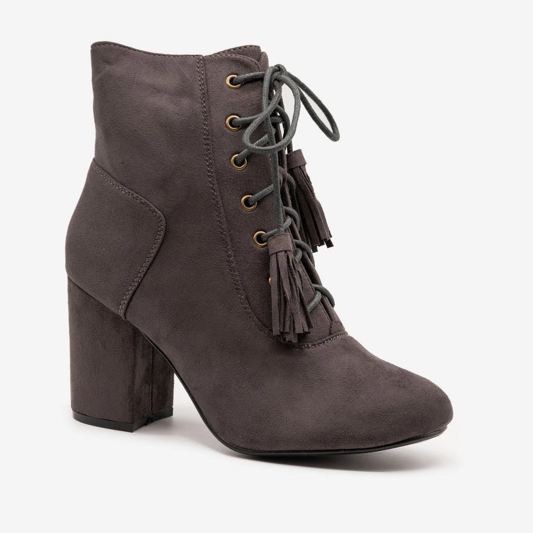 Nature Breeze Stacked Heel Lace Up Booties 8 Nature Breeze Stacked Heel Lace Up Booties