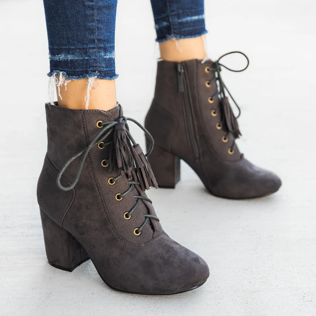 Nature Breeze Stacked Heel Lace Up Booties 14 Nature Breeze Stacked Heel Lace Up Booties