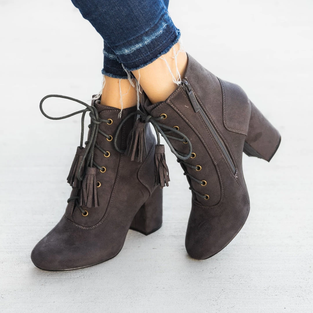 Nature Breeze Stacked Heel Lace Up Booties 15 Nature Breeze Stacked Heel Lace Up Booties