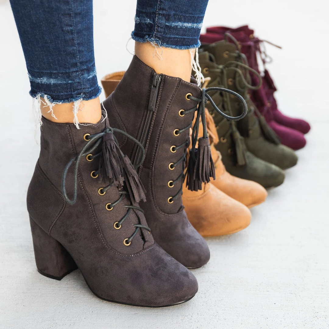 Nature Breeze Stacked Heel Lace Up Booties 16 Nature Breeze Stacked Heel Lace Up Booties