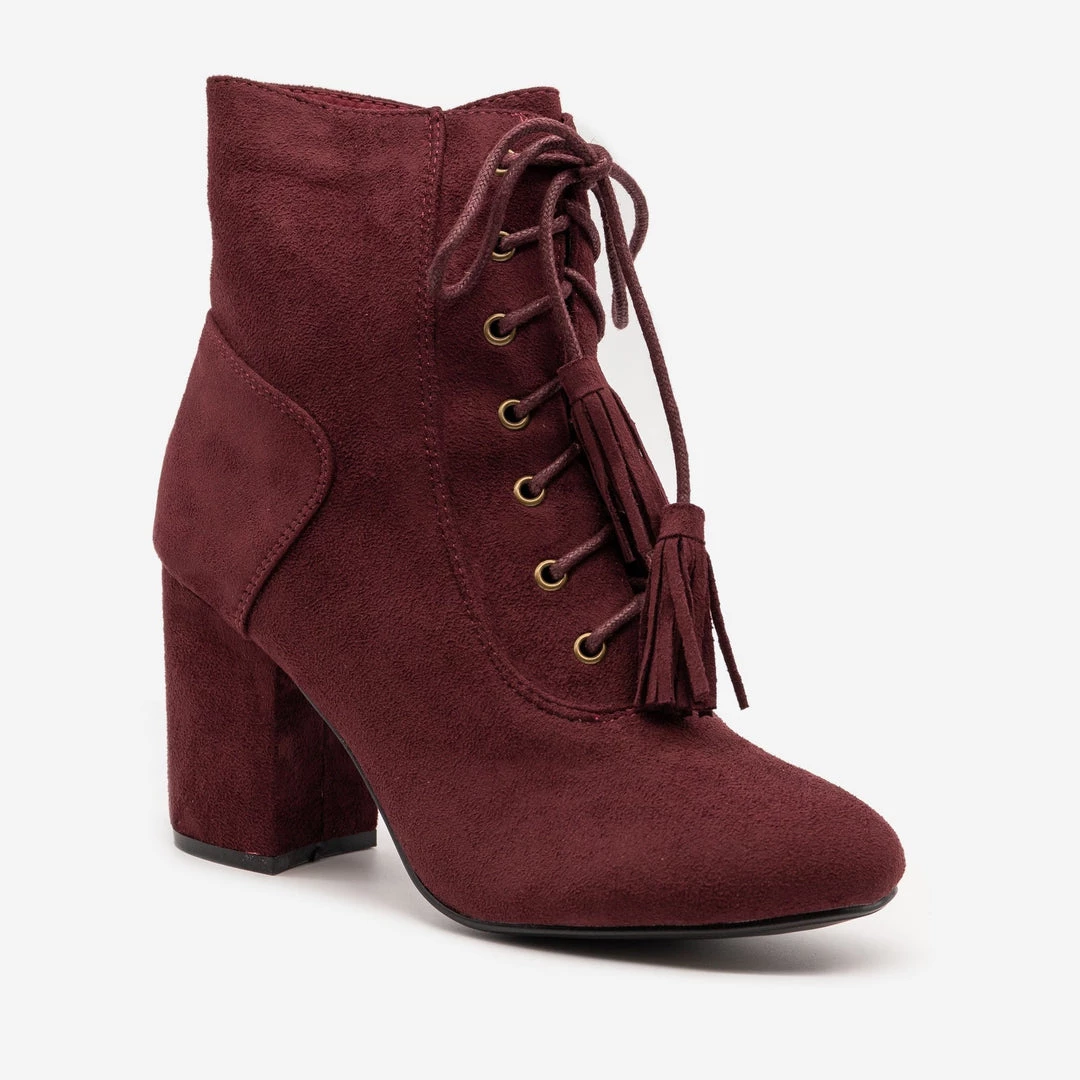 Nature Breeze Stacked Heel Lace Up Booties 11 Nature Breeze Stacked Heel Lace Up Booties