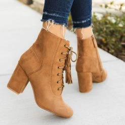 Nature Breeze Stacked Heel Lace Up Booties 37 Nature Breeze Stacked Heel Lace Up Booties