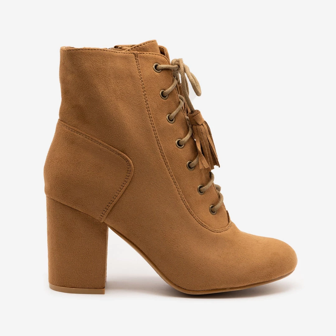 Nature Breeze Stacked Heel Lace Up Booties 4 Nature Breeze Stacked Heel Lace Up Booties