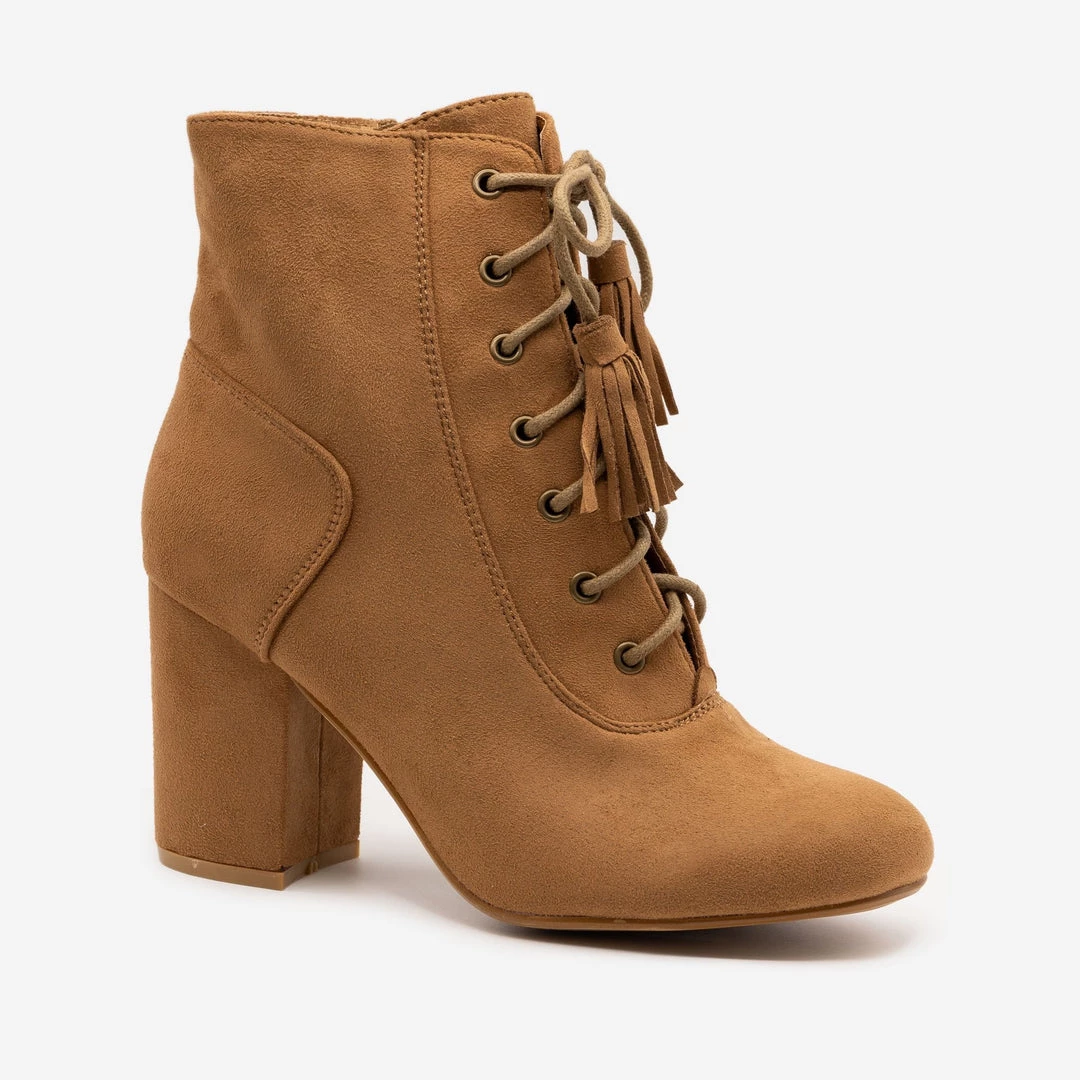 Nature Breeze Stacked Heel Lace Up Booties 5 Nature Breeze Stacked Heel Lace Up Booties