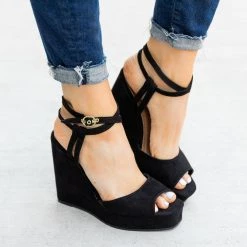 Qupid Shoes Strappy Ankle Wedges