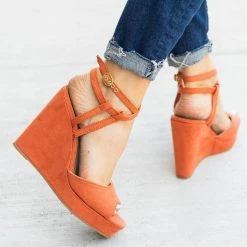 Qupid Shoes Strappy Ankle Wedges