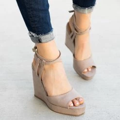 Qupid Shoes Strappy Ankle Wedges