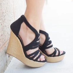 Qupid Shoes Strappy Basket Weave Platform Wedges Newest Arrivals