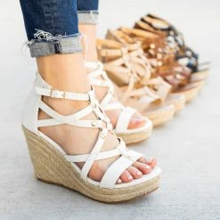 Refresh Strappy Caged Espadrille Wedges