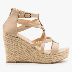 Refresh Strappy Caged Espadrille Wedges