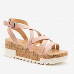 Yoki Strappy Cork Wedge Sandals
