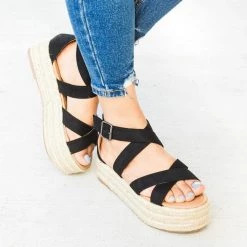 AMS Shoes Newest Arrivals Strappy Criss Cross Espadrille Flatforms