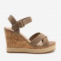 Top Moda Strappy Espadrille Cork Wedges