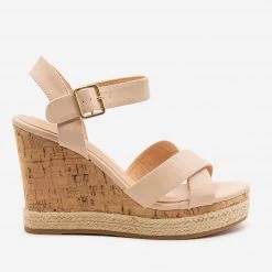 Top Moda Strappy Espadrille Cork Wedges