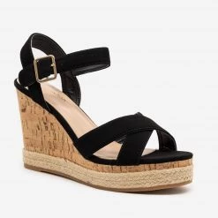 Top Moda Strappy Espadrille Cork Wedges