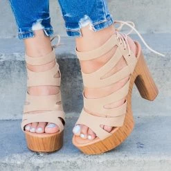 Weeboo Newest Arrivals Strappy Lace Up Clog Heel