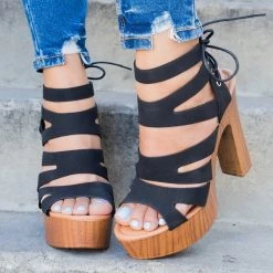 Weeboo Newest Arrivals Strappy Lace Up Clog Heel