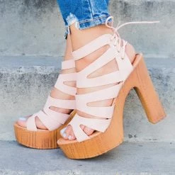 Weeboo Newest Arrivals Strappy Lace Up Clog Heel
