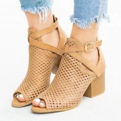 Qupid Shoes Strappy Mesh Open Toe Booties