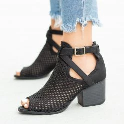 Qupid Shoes Strappy Mesh Open Toe Booties