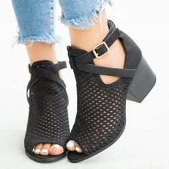 Qupid Shoes Strappy Mesh Open Toe Booties