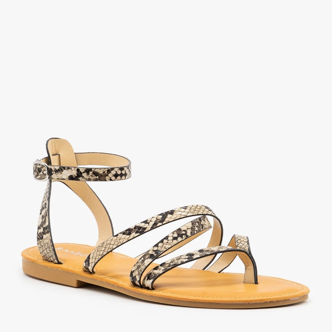 Bamboo Shoes Strappy Snake Print Summer Sandals 2 Bamboo Shoes Strappy Snake Print Summer Sandals