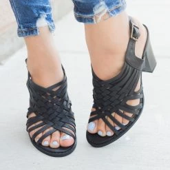 Soda Shoes Newest Arrivals Strappy Woven Chunky Heel