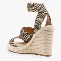 Qupid Shoes Striped Elastic Espadrille Wedges Newest Arrivals