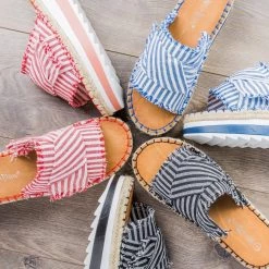 Nature Breeze Striped Espadrille Platform Slides 10 Nature Breeze Striped Espadrille Platform Slides