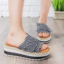 Nature Breeze Striped Espadrille Platform Slides 11 Nature Breeze Striped Espadrille Platform Slides