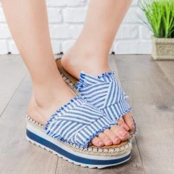 Nature Breeze Striped Espadrille Platform Slides