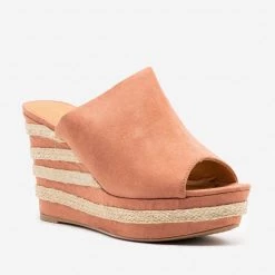 Qupid Shoes Newest Arrivals Striped Heel Espadrille Wedges
