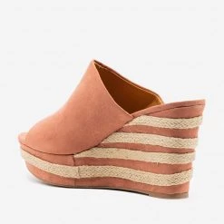 Qupid Shoes Newest Arrivals Striped Heel Espadrille Wedges