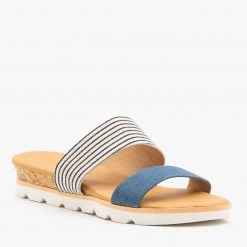 Bamboo Shoes Striped Low Wedge Sandals