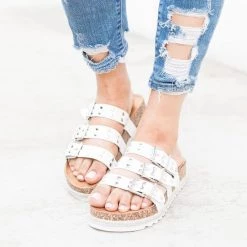 Nature Breeze Studded Triple Buckle Cork Slides 11 Nature Breeze Studded Triple Buckle Cork Slides