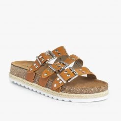 Nature Breeze Studded Triple Buckle Cork Slides