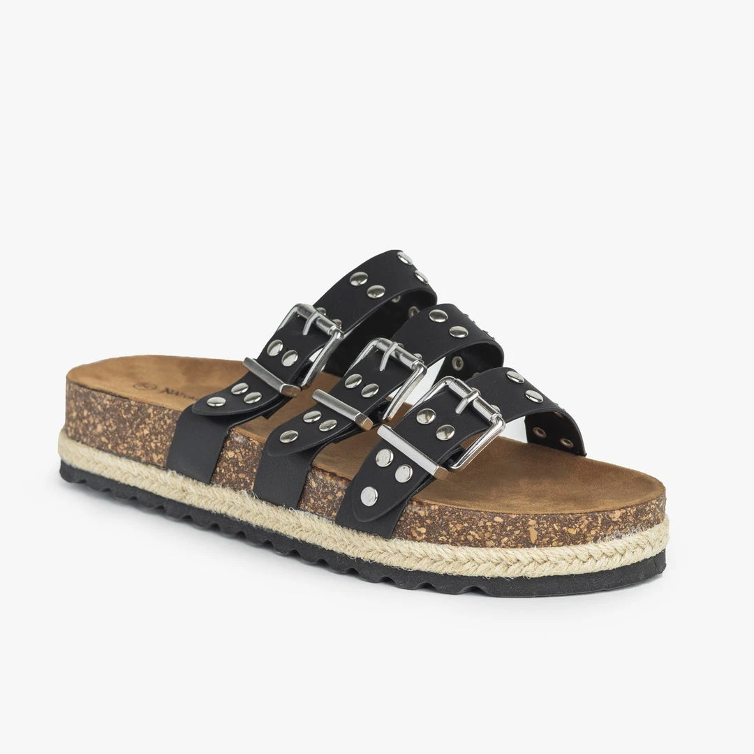 Nature Breeze Studded Triple Buckle Cork Slides 2 Nature Breeze Studded Triple Buckle Cork Slides