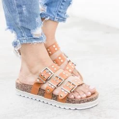 Nature Breeze Studded Triple Buckle Cork Slides 9 Nature Breeze Studded Triple Buckle Cork Slides