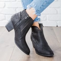 Qupid Shoes Newest Arrivals Subtle Laser-Cut Ankle Booties