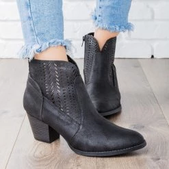 Qupid Shoes Newest Arrivals Subtle Laser-Cut Ankle Booties