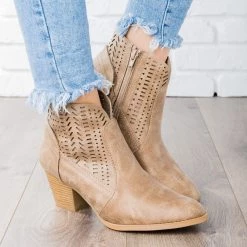 Qupid Shoes Newest Arrivals Subtle Laser-Cut Ankle Booties