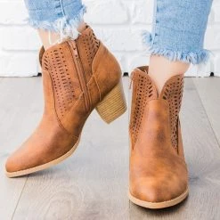 Qupid Shoes Newest Arrivals Subtle Laser-Cut Ankle Booties
