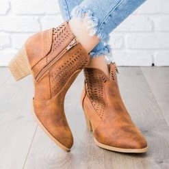 Qupid Shoes Newest Arrivals Subtle Laser-Cut Ankle Booties