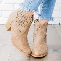 Qupid Shoes Newest Arrivals Subtle Laser-Cut Ankle Booties