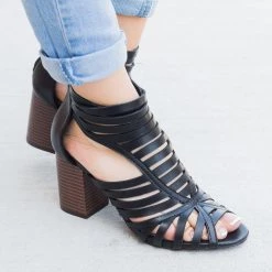 Shoelala Summer Strappy Chunky Heels