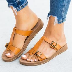 Bamboo Shoes T-Strap Double Buckle Sandals Newest Arrivals